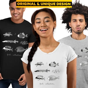 Hand Drawn Fish Novelty T-Shirt Collection Birthday Gift Funny Male Female Kids - Picture 1 of 28
