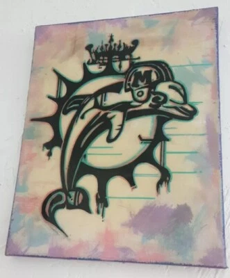 Acrílico sobre tela com resina epóxi ◇FraerockS (Miami, Fl.2022) Miami Dolphins - Imagem 1 de 4