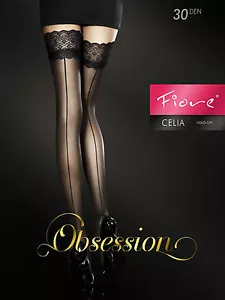 FIORE CELIA BACK SEAM STAY UP THIGH HIGH STOCKINGS FINE EUROPEAN BLACK - Picture 1 of 3