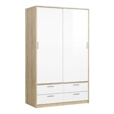 High Gloss Wardrobe 2 Doors 4 Drawers in Oak With White Bedroom Furniture Line