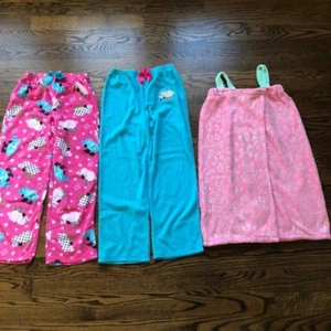 Lot of 2 fleece pj bottoms and Justice towel wrap - Size Girls 14 - Picture 1 of 9