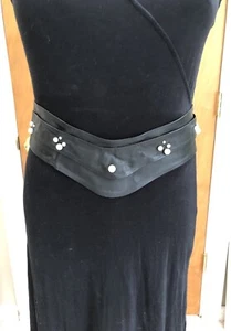 Vtg 80s CHLOE LEE Black Leather Belt Pearls EUC - Imagen 1 de 12