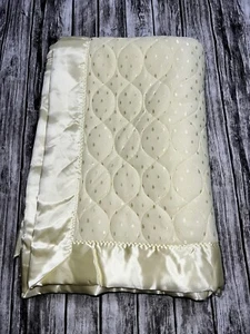 Vtg Cumfy Originals Yellow Quilted Nylon Baby Blanket Satin Trim Dots NOS - Picture 1 of 5