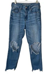 Pantalones de mezclilla American Eagle para mujer 6 L tiro alto Tom Girl dobladillo deshilachado destruido - Imagen 1 de 6