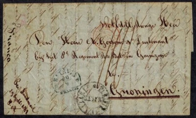Dutch East Indies Pre Stamp 1847 Disinfected Cover w/BATAVIA Half Round & MALTE - Image 1 of 4