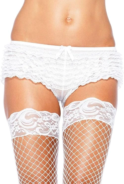 Leg Avenue womens Micromesh Lace Ruffle Boy Boxer Shorts, White, One Size - Image 1 of 1