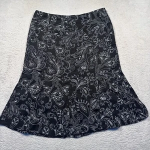 Kim Rogers Petite 100% Linen Skirt Black White Floral Print Flared Hem Women 10P - Picture 1 of 7