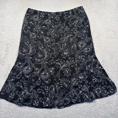 Kim Rogers Petite 100% Linen Skirt Black White Floral Print Flared Hem Women 10P - Image 1 of 4