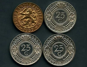 1959 Netherland Antilles 1 Cent 1994 1998 & 1998 25 Cent Coins - Picture 1 of 2