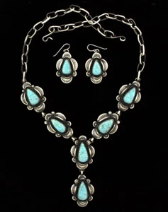 High Grade Natural #8 Turquoise Lariat Necklace & Matching Earrings Set - Bild 1 von 4