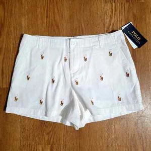 Polo Ralph Lauren Pony Logo AOP Classic Chino Shorts Cotton White Brown Pink New - Picture 1 of 8
