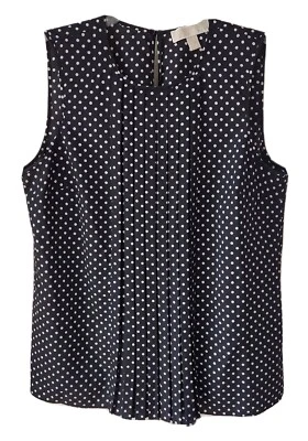 Michael Kors Blouse Size L Black White Polka Dot Sleeveless Pleats Designer Top - Image 1 of 4