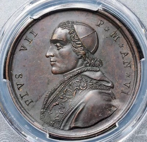 1805, Vatican, Pope Pius VII. Bronze "Milvian Bridge Crossing" Medal. PCGS MS62! - Picture 1 of 3