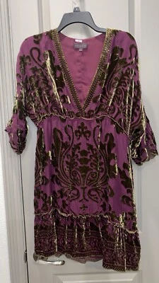 Hale Bob фиолетовый шелк с золотой бархат выгорания платье, L - Изображение 1 из 4
