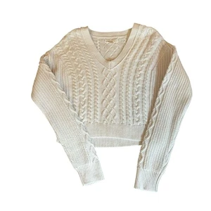 Aeropostale White Cable Knit Sweater V Neck Cropped Women’s Size XS - Picture 1 of 8