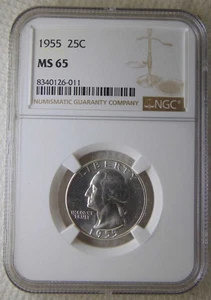 1955 Washington Silver Quarter Dollars 25C, NGC MS65, SWEET COIN!!! - Picture 1 of 5