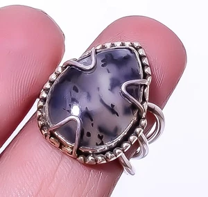 Montana Agate-From The Yellow Stone River Silver Plated Ring s.6 T18 - Picture 1 of 6