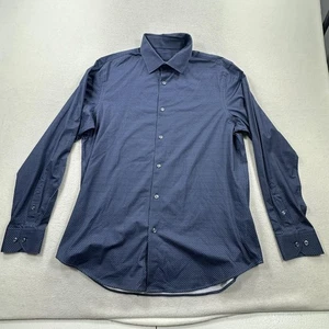 Bugatchi Shirt Mens Large Cobalt Patterned OoohCotton 8-Way Stretch Button Up - Picture 1 of 14