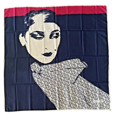 De Colección Años 70 LEONARDI Avant Garde Azul Marino Magenta Bufanda con Impresionante Cara ITALIA 30 x 30 Foto 1 de 3