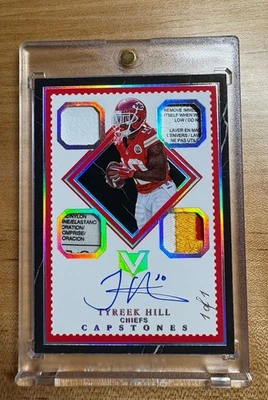 2017 Panini VERTEX Tyreek Hill CAPSTONES QUAD PATCH / TAG ON CARD AUTO 1/1 - Image 1 of 2