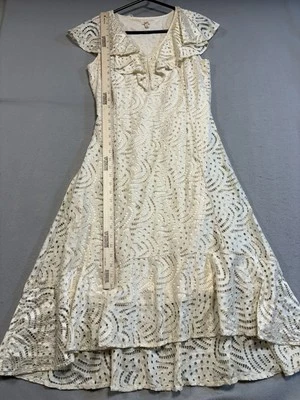 Boho Fairycore  REBA IVY Embroidery Lace Dress Small Midi Natural Color Flowy - Image 1 of 4