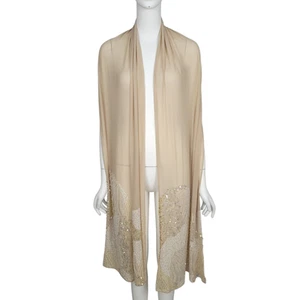 SUE WONG Nocturne Bufanda Mantón Beige Nylon Cuentas Lentejuelas Transparente Elástico Noche - Imagen 1 de 7