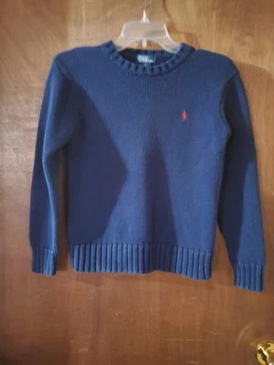 POLO RALPH LAUREN Youth Boy Medium Navy Blue Knit Crewneck Sweater Red Pony NICE - Image 1 of 4