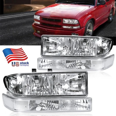 NEW Front Headlights Assembly & Bumper Lights For 98-04 Chevy Blazer S10 Pickup - Image 1 of 4