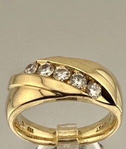 14k Yellow Gold 5-Diamond Groom’s Marriage Wedding Band Ring! Sz 10 - Picture 1 of 15