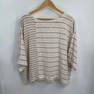 Pure Jill Linen Top Women M Striped Batwing Sleeve Boat Neck Oversized Lagenlook - Picture 1 of 7