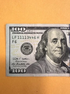 2009 Series 100 Dollar Note Serial Number 11113446 - Picture 1 of 2