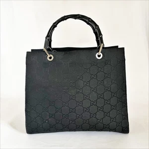 GUCCI Diana Nylon Monogram Bamboo Handle Bag Black Vintage - Picture 1 of 13