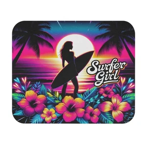 Vibrant Surfer Girl Mouse Pad - Beach Vibe Desk Accessory, Tropical Office Mat - Picture 1 of 5