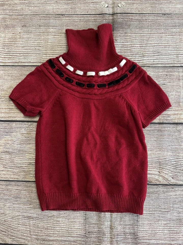 Gymboree Girls 5/6 Red Short Sleeve Turtleneck Sweater From Classic Holiday Line - Image 1 of 1