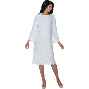 Divine Blessing weißes knielanges Kleid mit gewelltem Saum und 3/4 Arm Schnitt - Bild 1 von 3