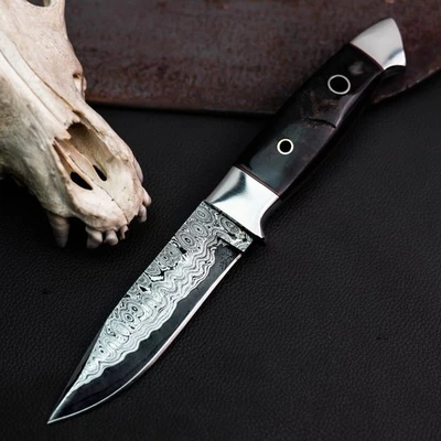 Gift-Ready 8.7" Damascus / Steel Knife Full Tang Hunt it Hunt + Leather Sheath - Image 1 of 4