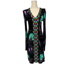 Vintage Y2K Custo Barcelona Perfume Bottle Print Long Sleeve Mini Dress Size S-M - Picture 1 of 6