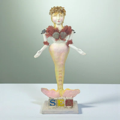 Carol Roll SEA QUEEN Mermaid 20" escultura em papel machê arte popular nostálgica original - Imagem 1 de 4
