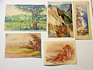 5-1930s Small Quality Landscape Watercolor- Pastel Paintings Tamara Bogdanovich - Picture 1 of 9
