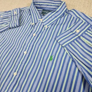Vintage Polo Ralph Lauren Shirt Men XL Custom Fit Vertical Stripe Blue - Picture 1 of 9