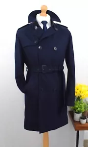 HACKETT MAYFAIR Navy Italian Flannel Trench Coat Size 42L/52L XL Insulated Mac - Picture 1 of 20
