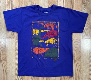 Vintage 1992 Jurassic Park Logo Movie Purple Shirt Kids size Large Promo Shirt - Picture 1 of 11
