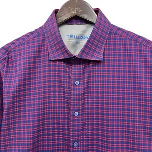 Twillory Men's 18 36/37 Tailored Fit Performance Red/Navy Plaid Dress Shirt euc - Picture 1 of 8