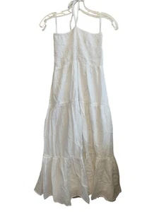 Seraphine Maternity Tube Halter Smocked Dress Size US 2 White Midi Tiered Cotton - Picture 1 of 9