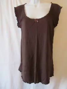 New Juicy Couture Brown Cotton Lounge Top Pink Logo Bow Detail Sz Small - Picture 1 of 5