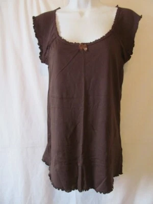 New Juicy Couture Brown Cotton Lounge Top Pink Logo Bow Detail Sz Small - Image 1 of 4