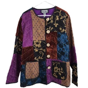 Indigo Moon Vintage Purple Patchwork Quilted Button Down Jacket Sweater Large - Picture 1 of 8