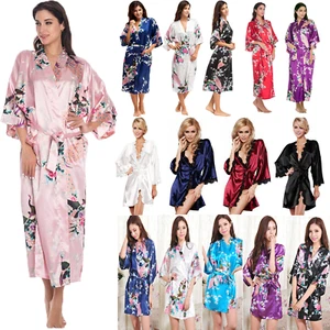 Ladies Silk Satin Robe Kimono Dressing Gown Women Bathrobe Nightwear Sleepwears▪ - Picture 1 of 14