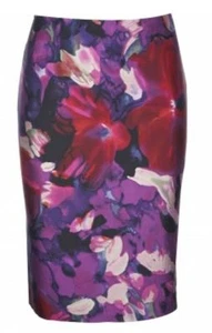 Nuevo Fenn Wright Manson Seda Rojo Púrpura Estampado Floral Lápiz Falda 8 4 36 - Imagen 1 de 2