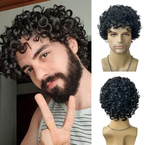 Mens Wig Short Curly Afro Wigs for Men Curly Layered Synthetic Replacement - Picture 1 of 4